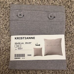 IKEA KRISTIANNE Pillow Cover 20x20 Gray Striped Button Back